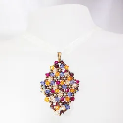 Pendant 65cm - Malvina Rhombus M-Yellow Organza - Pendant 65cm - Laiton bronze